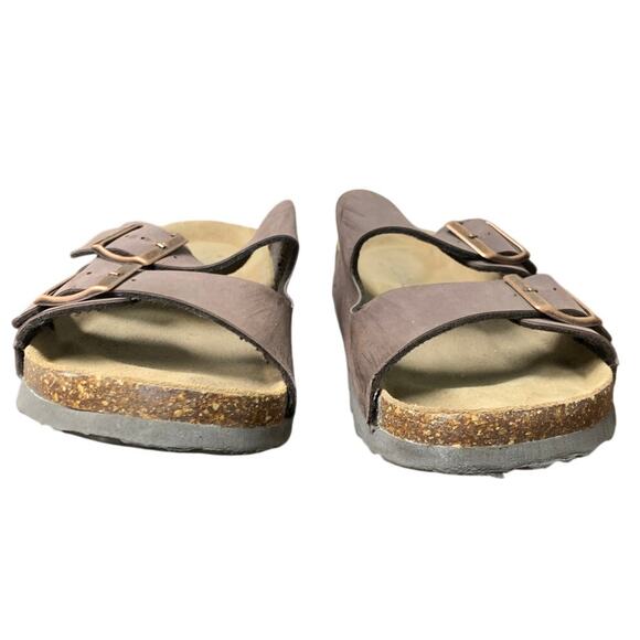 Odoly Mens Size 6.5 Womens 8.5 Brown Faux Leather Slide On Cork Sandal Shoes - Picture 6 of 7